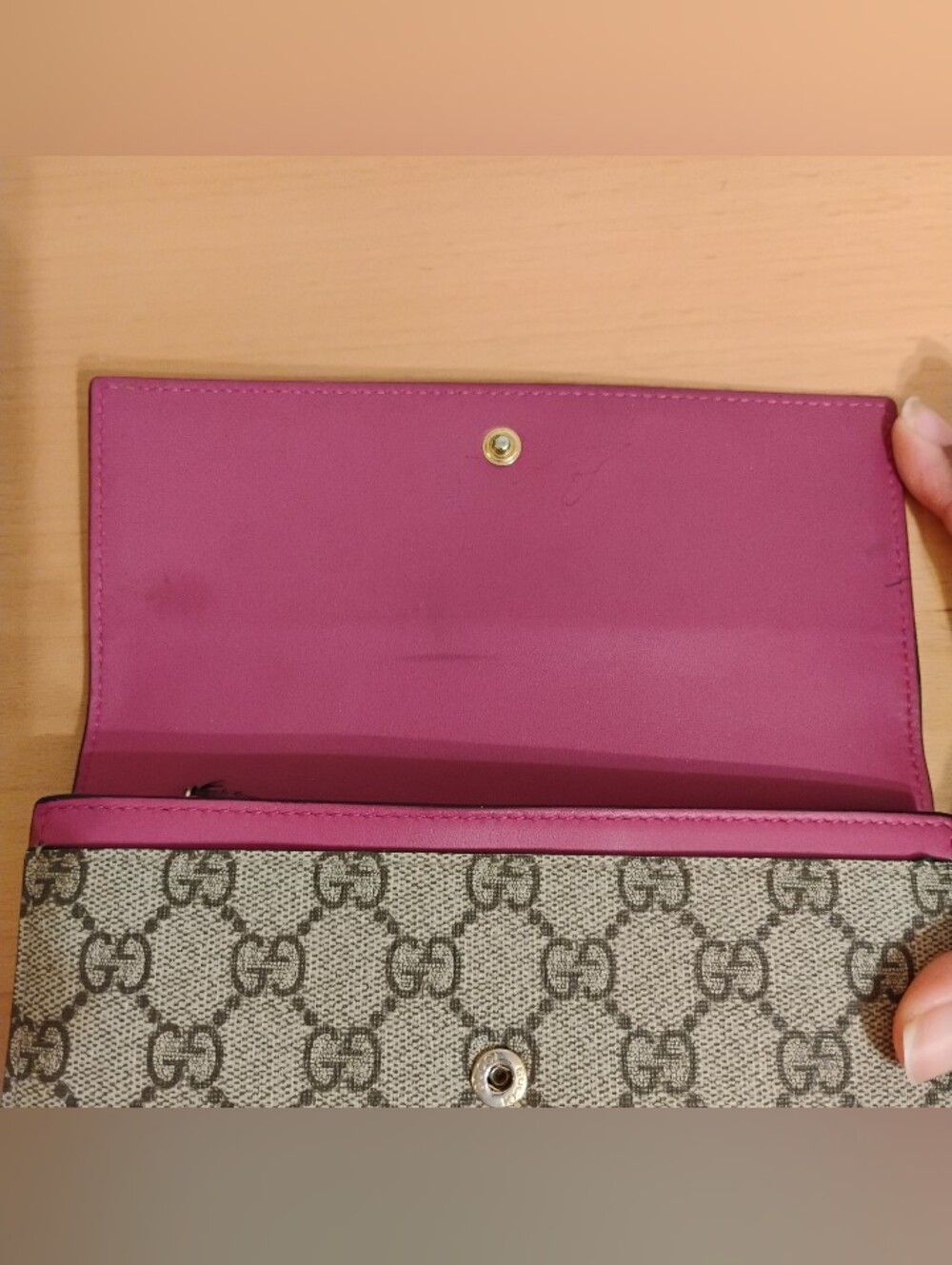 GUC Gucci Continental Wallet - Red Leather, GG Canvas, Dusty Pink Interior - Picture 8 of 12